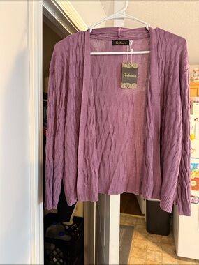 Open-Front Lavender Knit Cardigan for Women